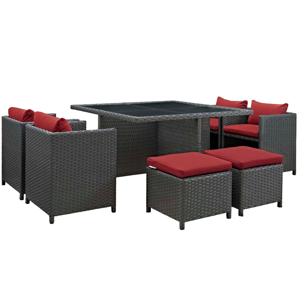Sojourn 9 Piece Outdoor Patio Sunbrella Dining Set in Canvas Red