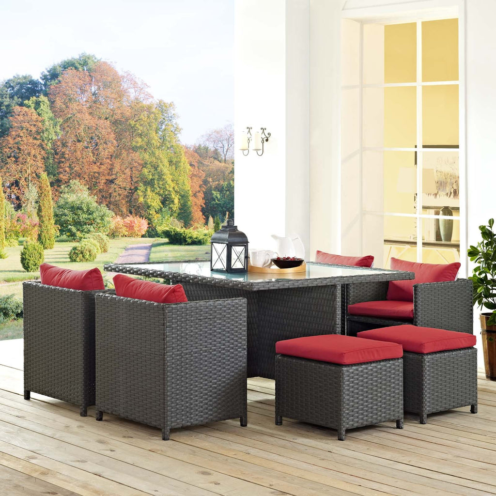 Sojourn 9 Piece Outdoor Patio Sunbrella Dining Set in Canvas Red