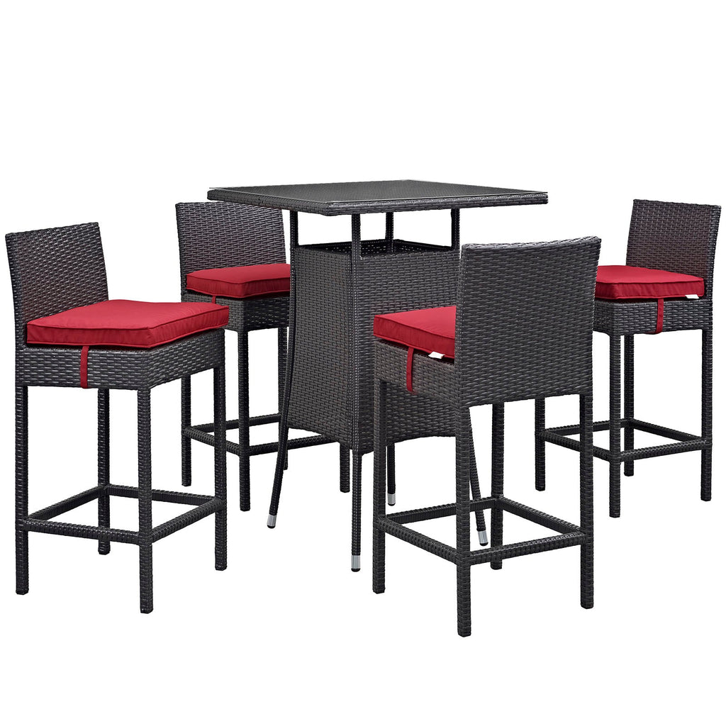 Convene 5 Piece Outdoor Patio Pub Set in Espresso Red-2