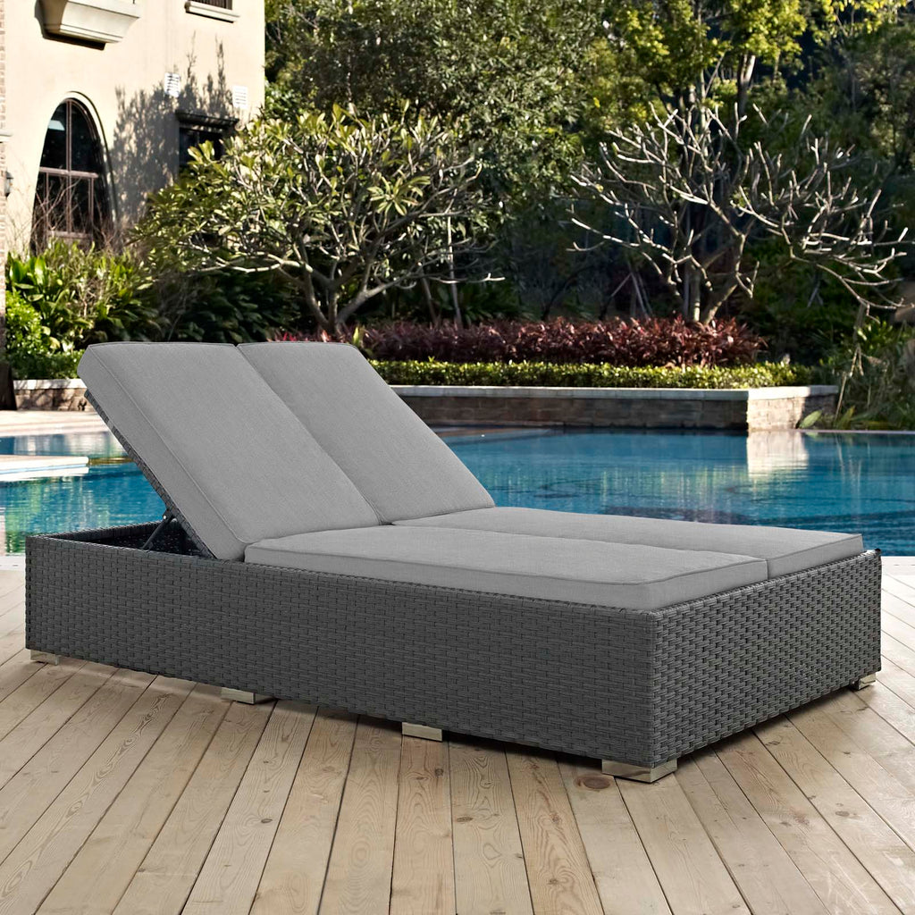 Sojourn Outdoor Patio Sunbrella Double Chaise in Chocolate Gray