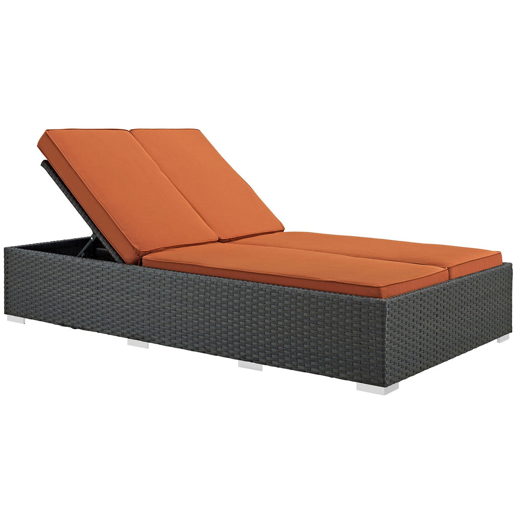 Sojourn Outdoor Patio Sunbrella Double Chaise in Chocolate Tuscan