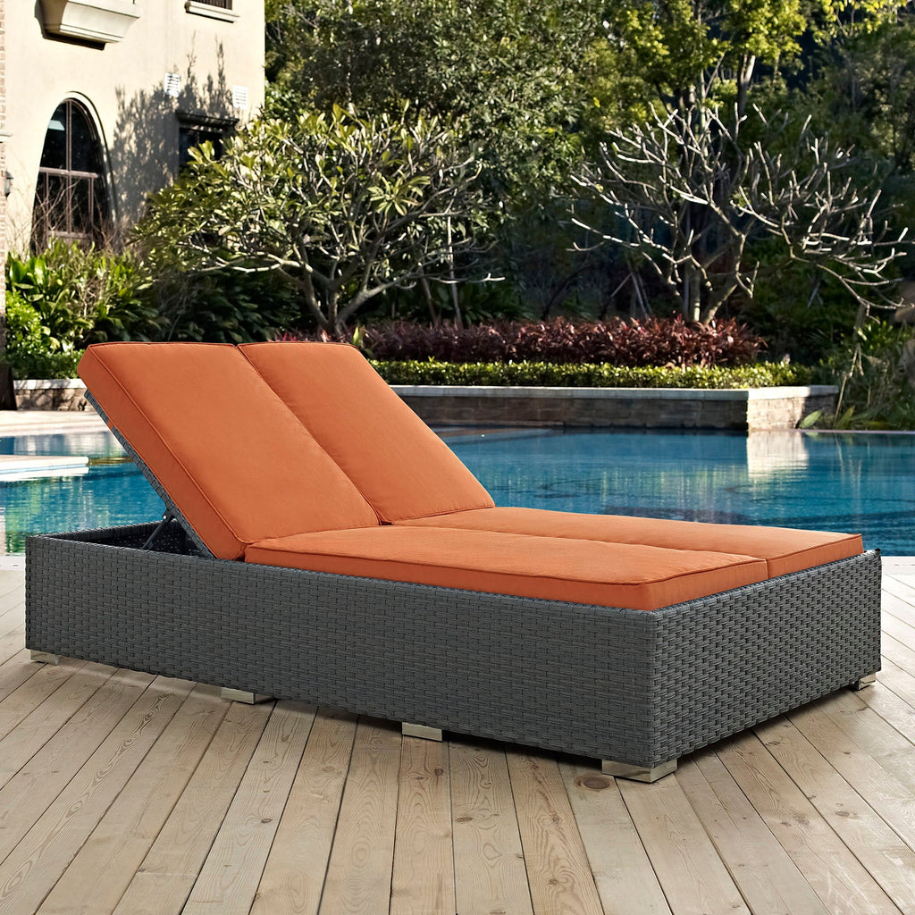Sojourn Outdoor Patio Sunbrella Double Chaise in Chocolate Tuscan