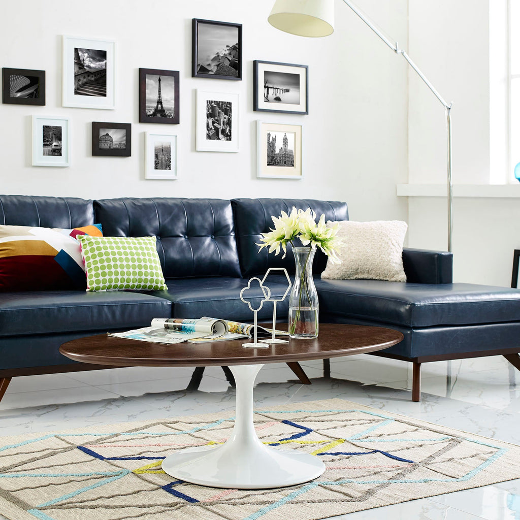 Lippa 48" Oval-Shaped Walnut Coffee Table in Walnut