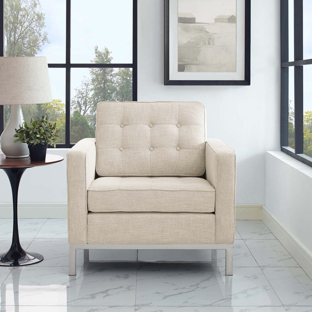 Loft Upholstered Fabric Armchair in Beige