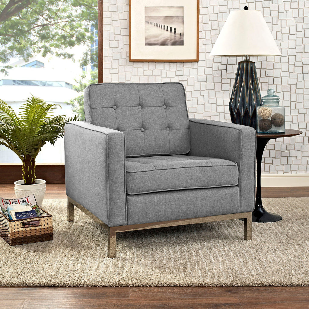 Loft Upholstered Fabric Armchair in Light Gray