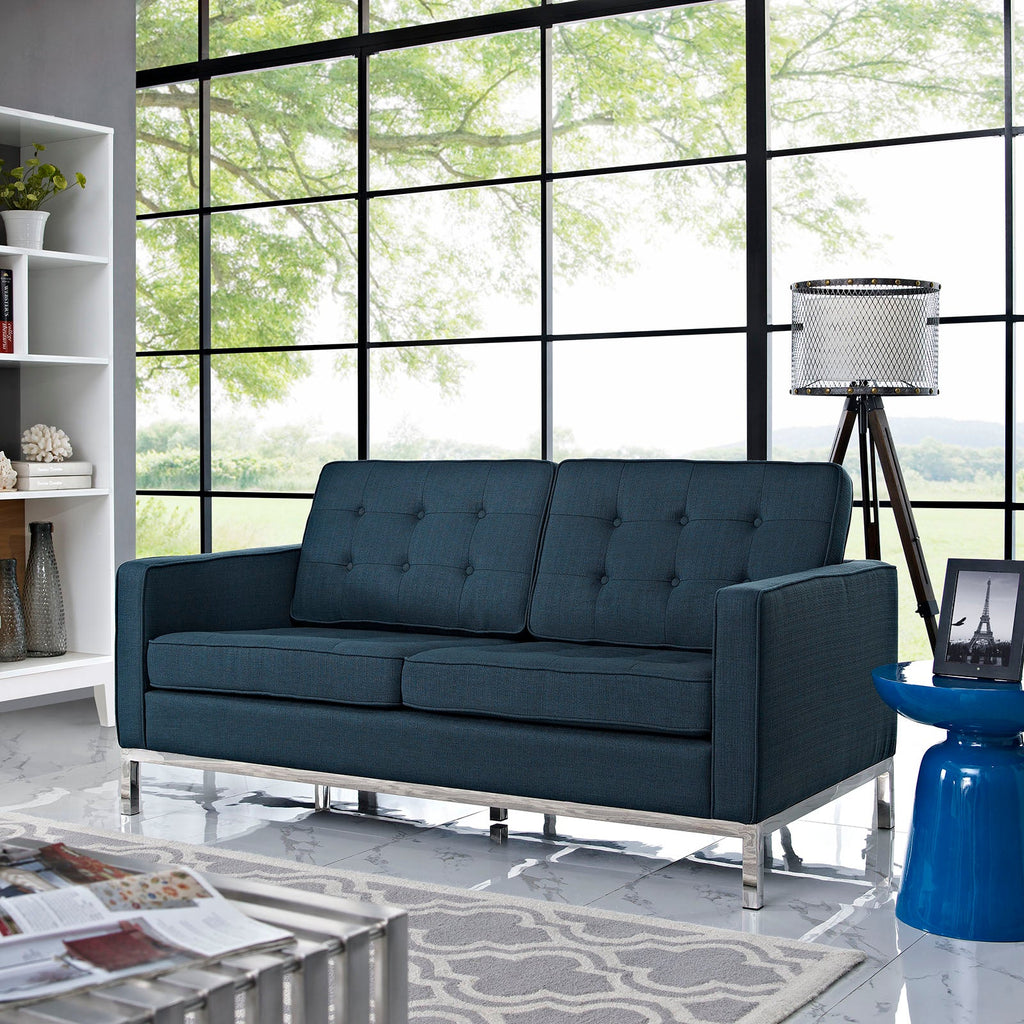 Loft Upholstered Fabric Loveseat in Azure