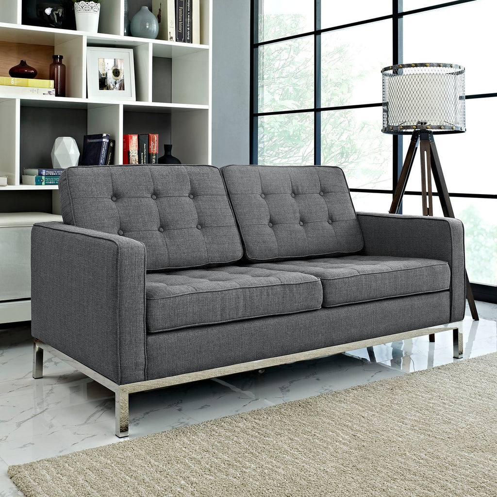 Loft Upholstered Fabric Loveseat in Gray