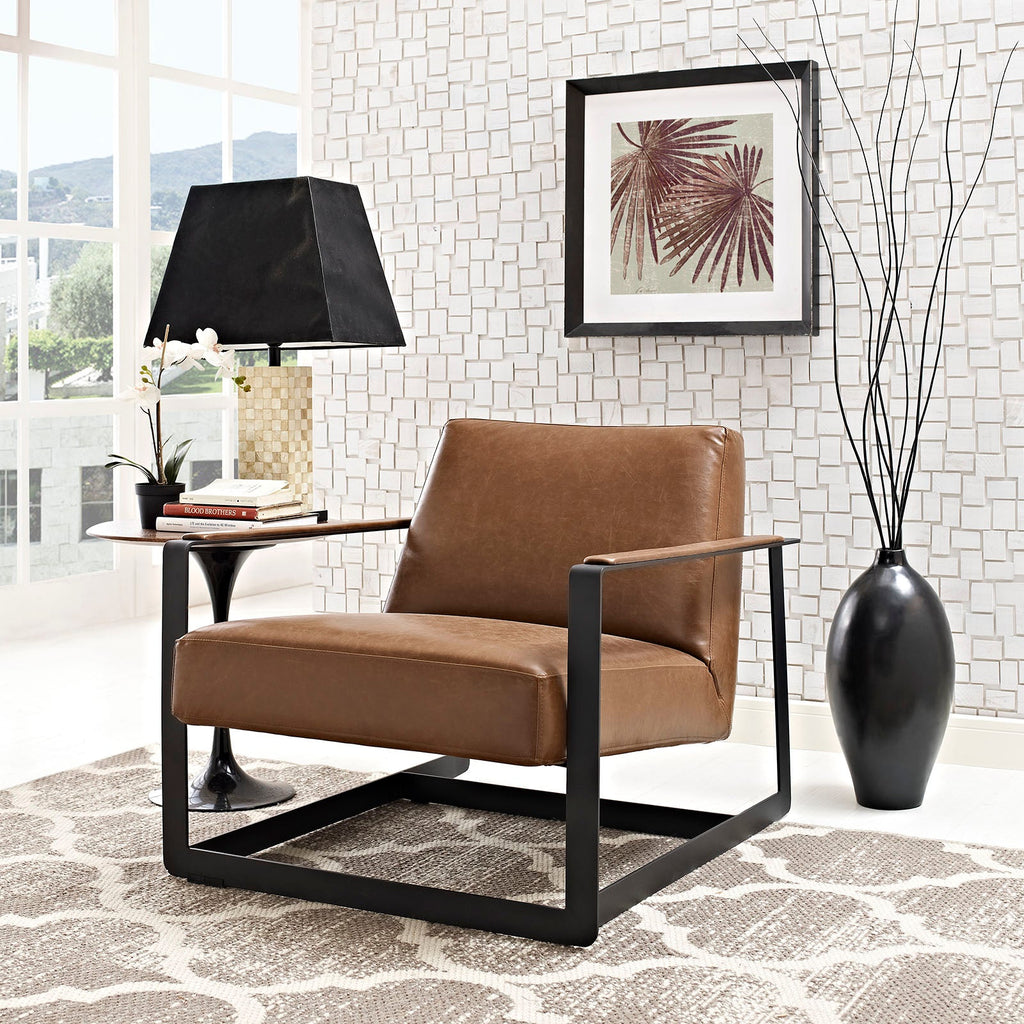 Seg Vegan Leather Upholstered Vinyl Accent Chair in Brown