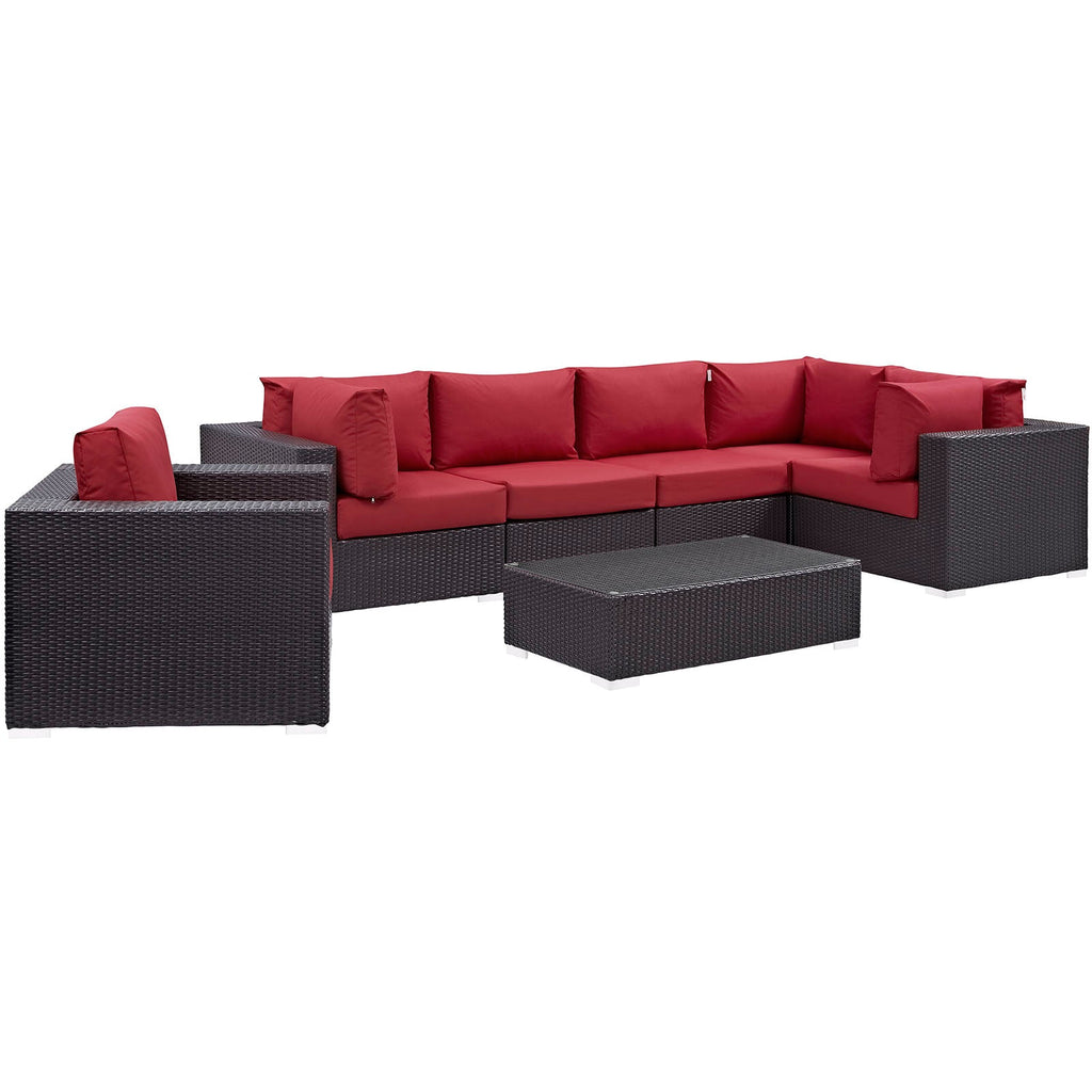 Convene 7 Piece Outdoor Patio Sectional Set in Espresso Red-5