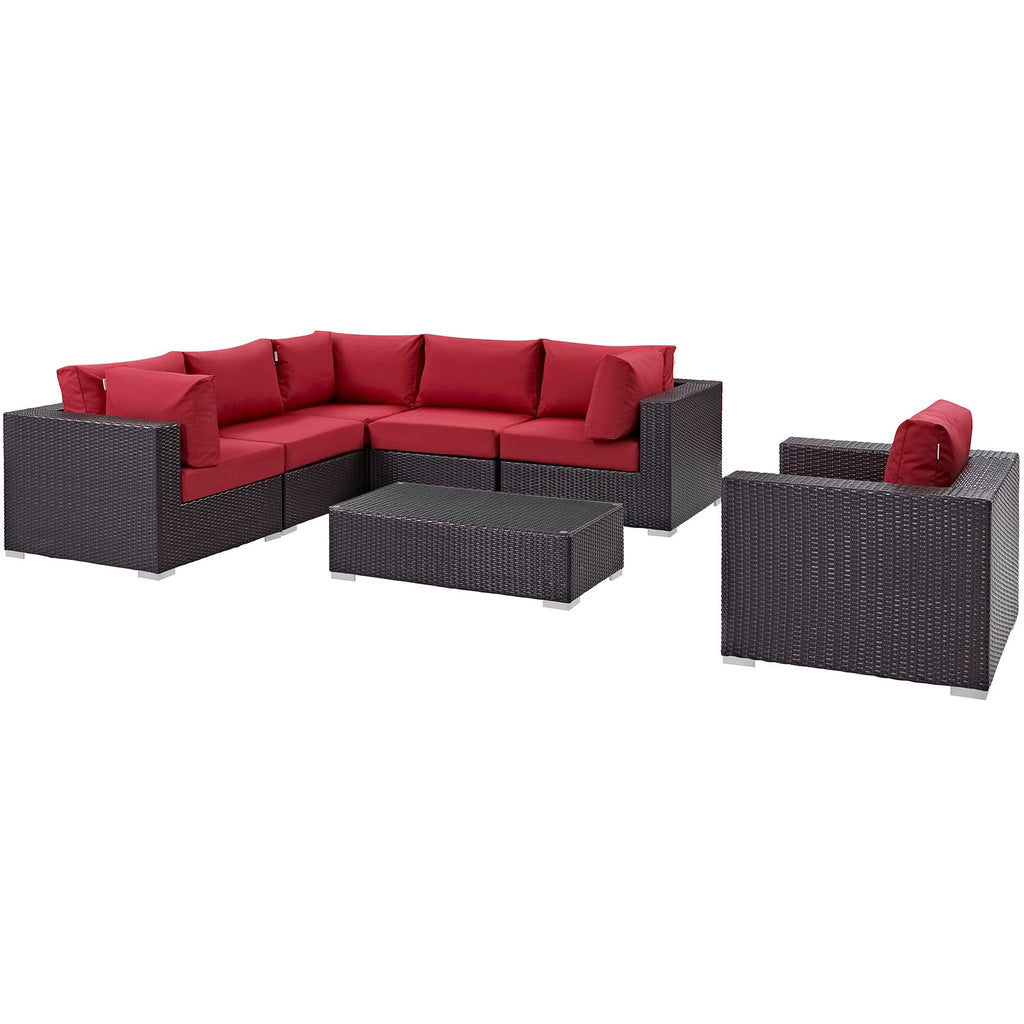 Convene 7 Piece Outdoor Patio Sectional Set in Espresso Red-5