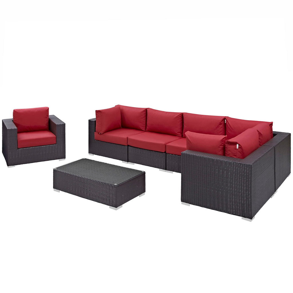 Convene 7 Piece Outdoor Patio Sectional Set in Espresso Red-5