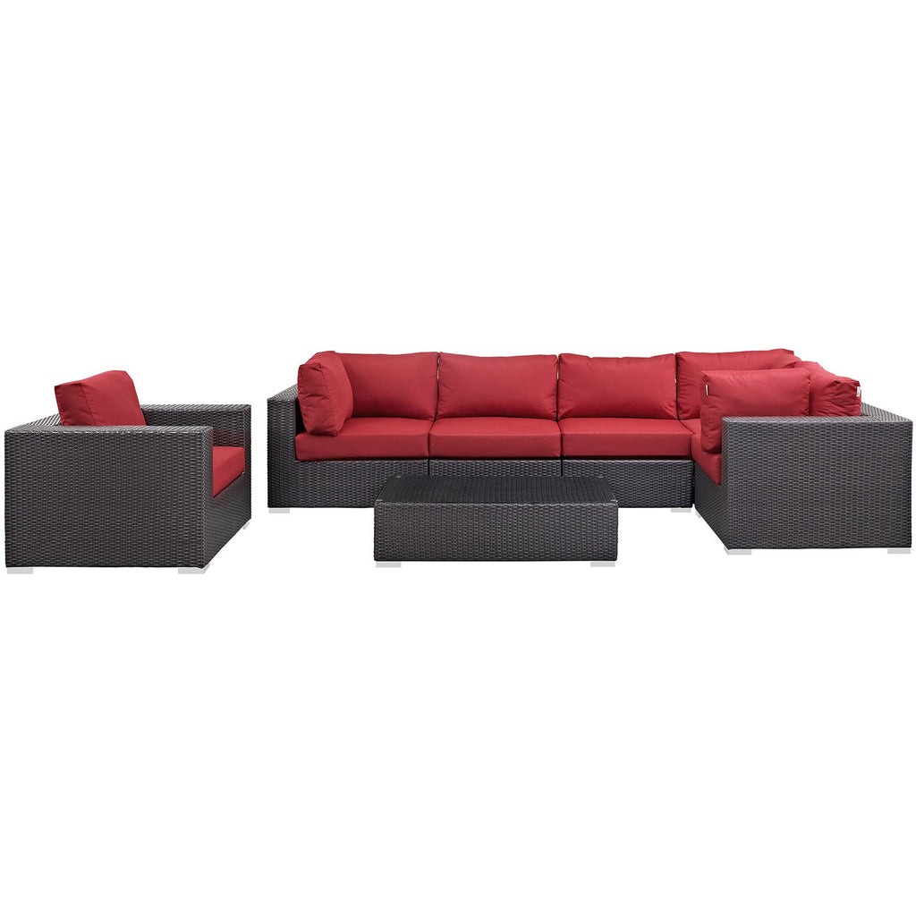 Convene 7 Piece Outdoor Patio Sectional Set in Espresso Red-5