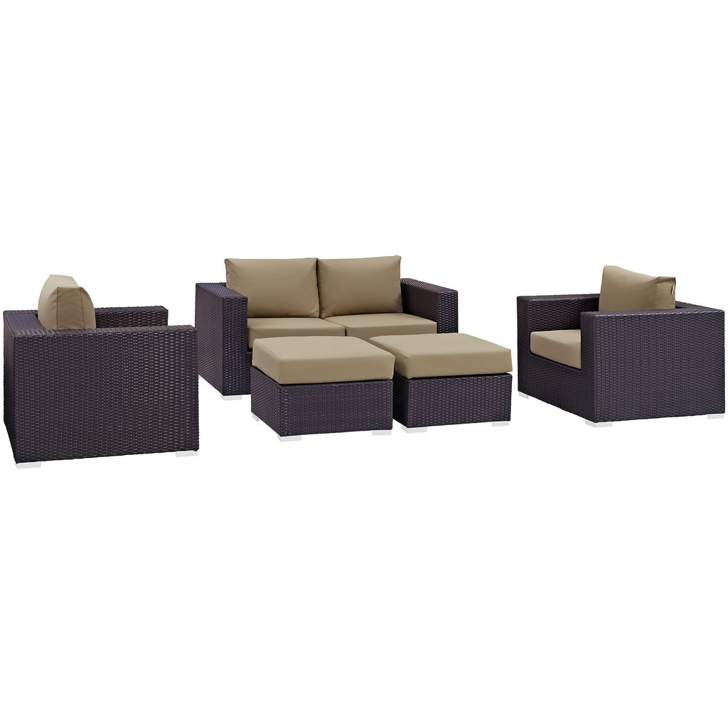 Convene 5 Piece Outdoor Patio Sofa Set in Espresso Mocha