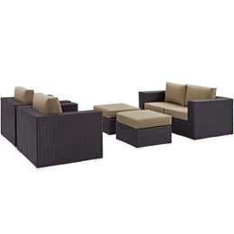 Convene 5 Piece Outdoor Patio Sofa Set in Espresso Mocha