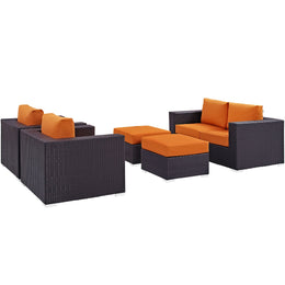 Convene 5 Piece Outdoor Patio Sofa Set in Espresso Orange