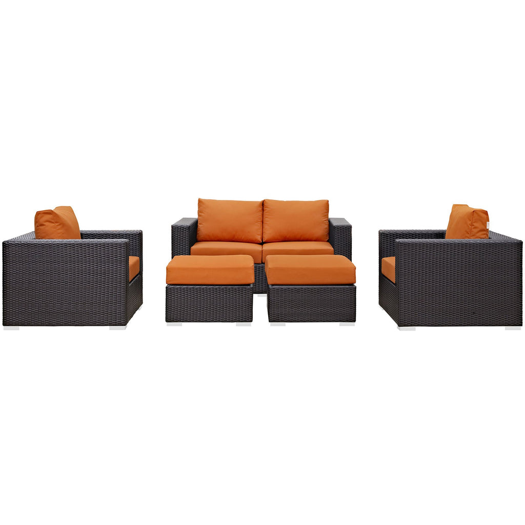 Convene 5 Piece Outdoor Patio Sofa Set in Espresso Orange