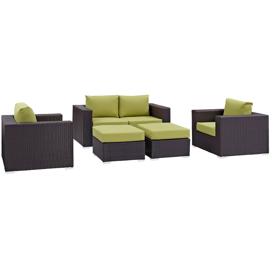 Convene 5 Piece Outdoor Patio Sofa Set in Espresso Peridot