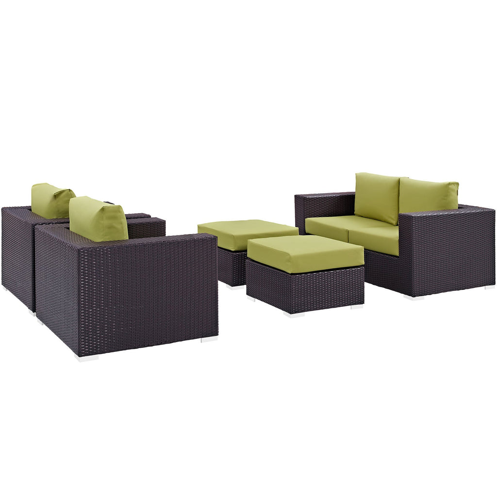 Convene 5 Piece Outdoor Patio Sofa Set in Espresso Peridot