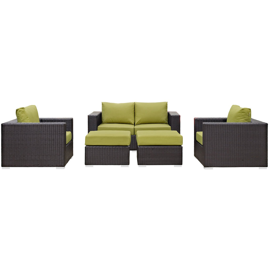 Convene 5 Piece Outdoor Patio Sofa Set in Espresso Peridot