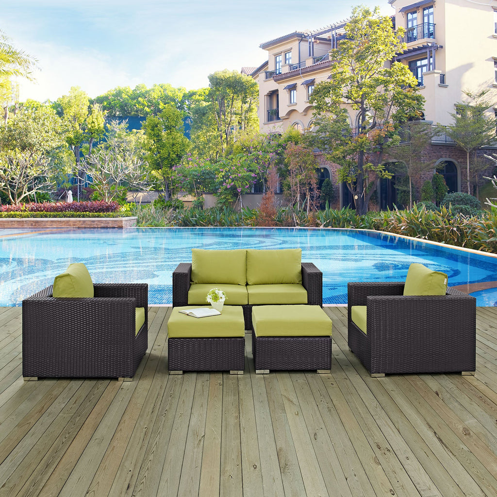 Convene 5 Piece Outdoor Patio Sofa Set in Espresso Peridot