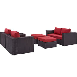 Convene 5 Piece Outdoor Patio Sofa Set in Espresso Red