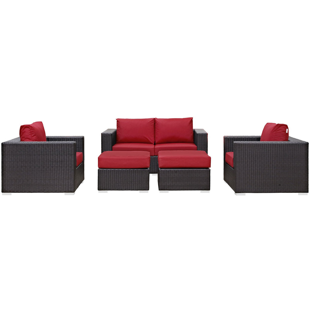 Convene 5 Piece Outdoor Patio Sofa Set in Espresso Red