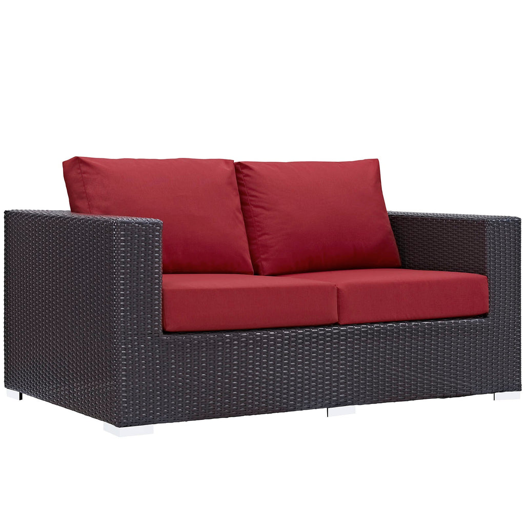 Convene 5 Piece Outdoor Patio Sofa Set in Espresso Red