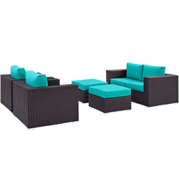 Convene 5 Piece Outdoor Patio Sofa Set in Espresso Turquoise