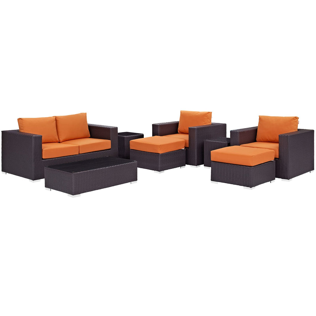 Convene 8 Piece Outdoor Patio Sofa Set in Espresso Orange