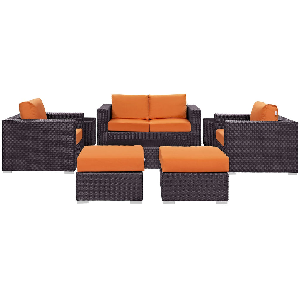 Convene 8 Piece Outdoor Patio Sofa Set in Espresso Orange