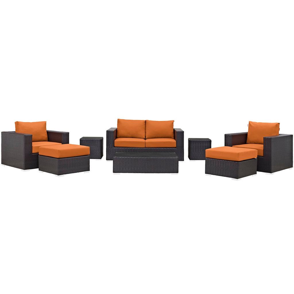 Convene 8 Piece Outdoor Patio Sofa Set in Espresso Orange