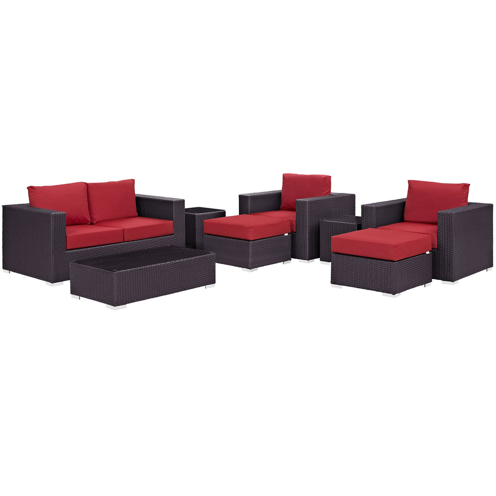 Convene 8 Piece Outdoor Patio Sofa Set in Espresso Red