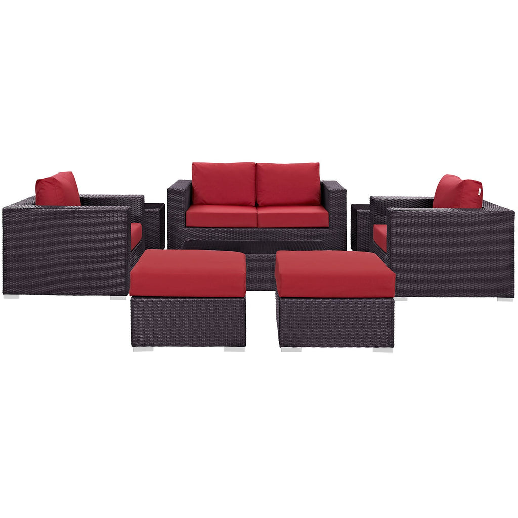 Convene 8 Piece Outdoor Patio Sofa Set in Espresso Red