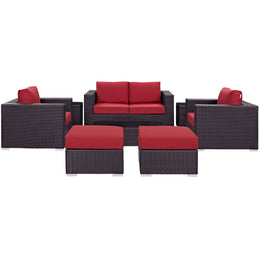 Convene 8 Piece Outdoor Patio Sofa Set in Espresso Red