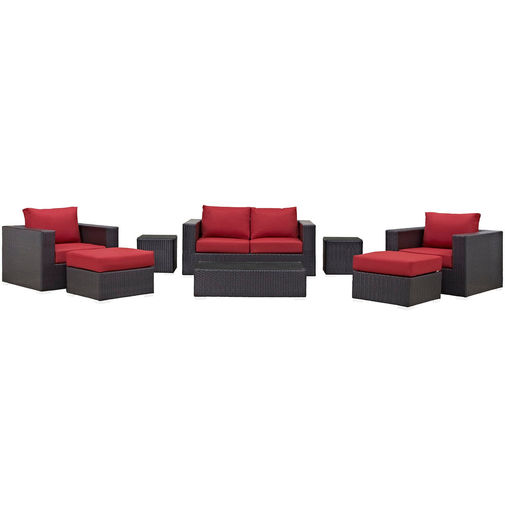 Convene 8 Piece Outdoor Patio Sofa Set in Espresso Red