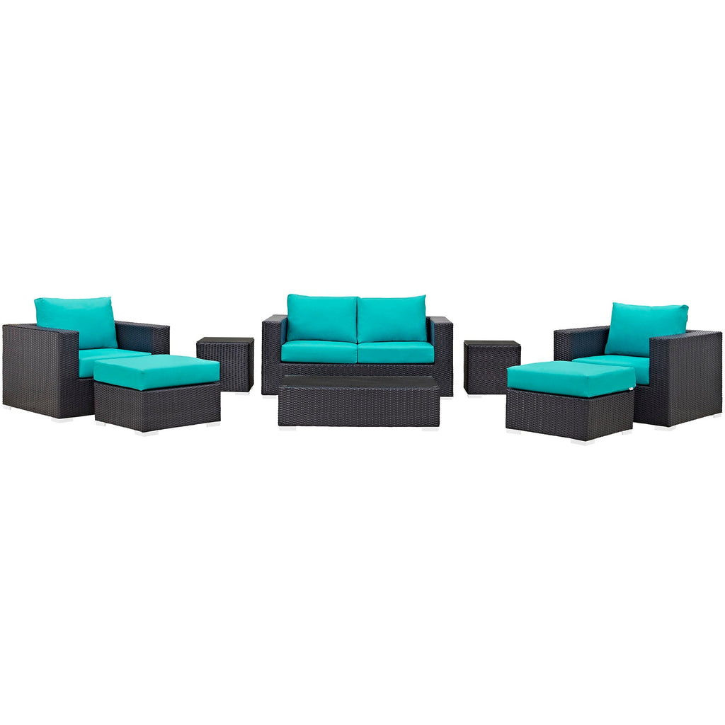 Convene 8 Piece Outdoor Patio Sofa Set in Espresso Turquoise