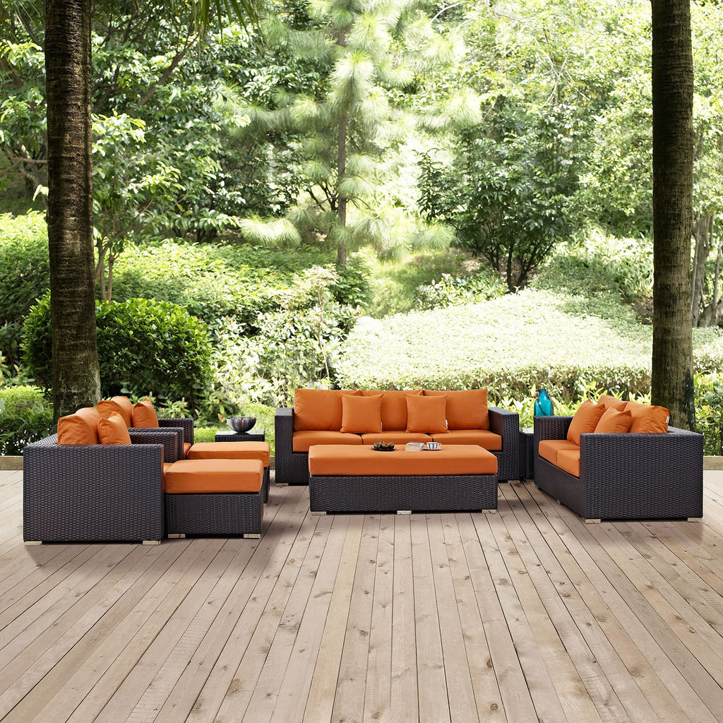 Convene 9 Piece Outdoor Patio Sofa Set in Espresso Orange-2