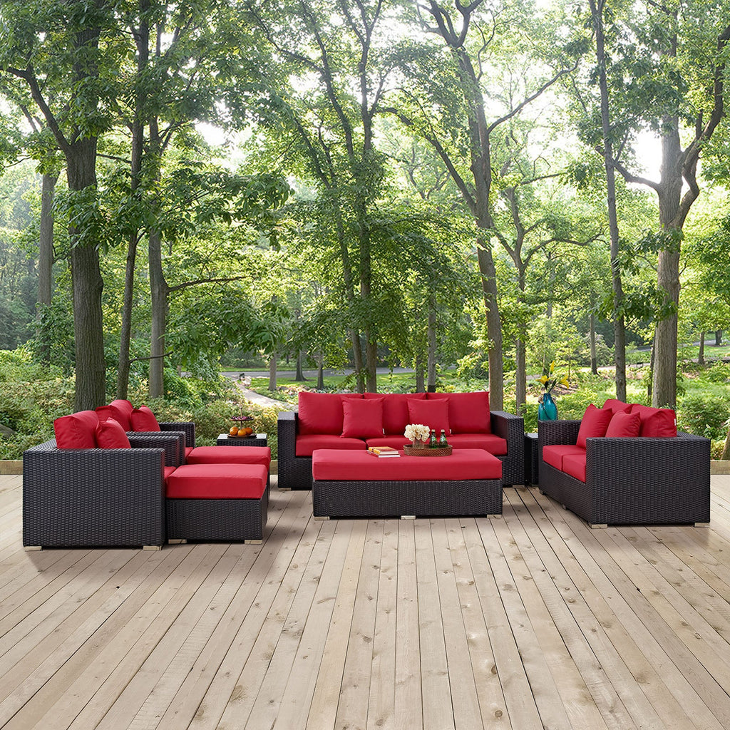 Convene 9 Piece Outdoor Patio Sofa Set in Espresso Red-2