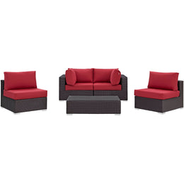 Convene 5 Piece Outdoor Patio Sectional Set in Espresso Red-5