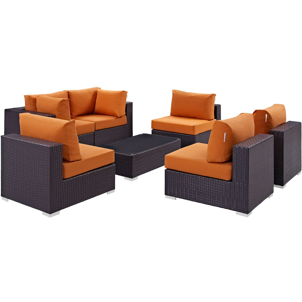 Convene 7 Piece Outdoor Patio Sectional Set in Espresso Orange-4