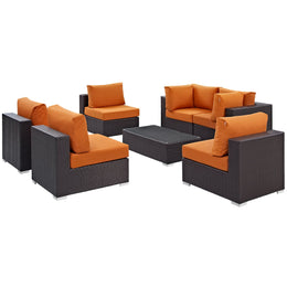 Convene 7 Piece Outdoor Patio Sectional Set in Espresso Orange-4