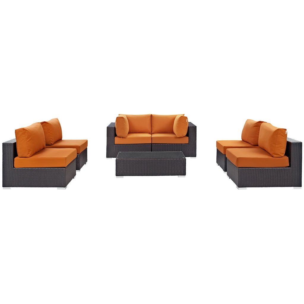 Convene 7 Piece Outdoor Patio Sectional Set in Espresso Orange-4