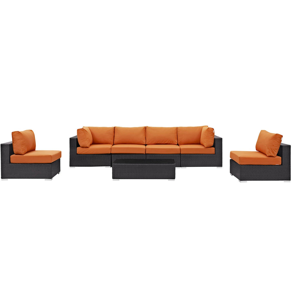 Convene 7 Piece Outdoor Patio Sectional Set in Espresso Orange-4