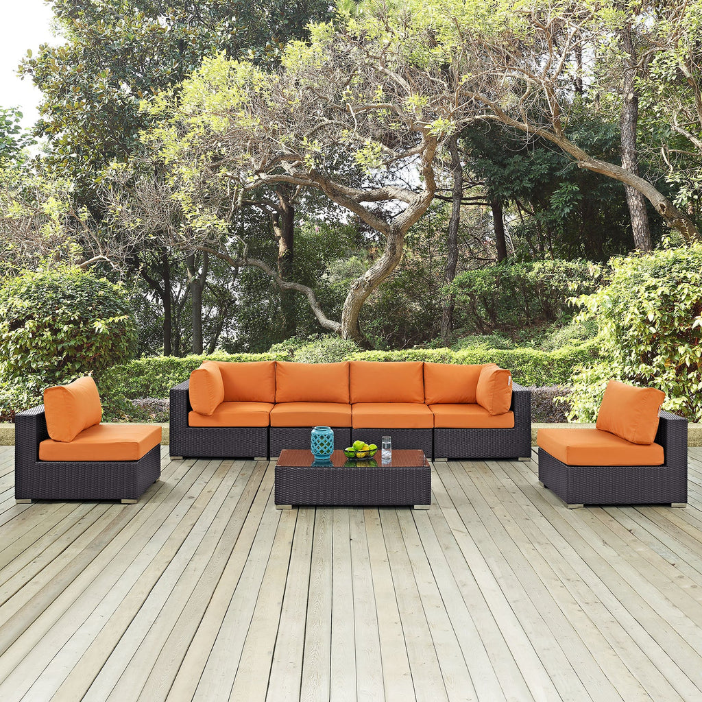 Convene 7 Piece Outdoor Patio Sectional Set in Espresso Orange-4