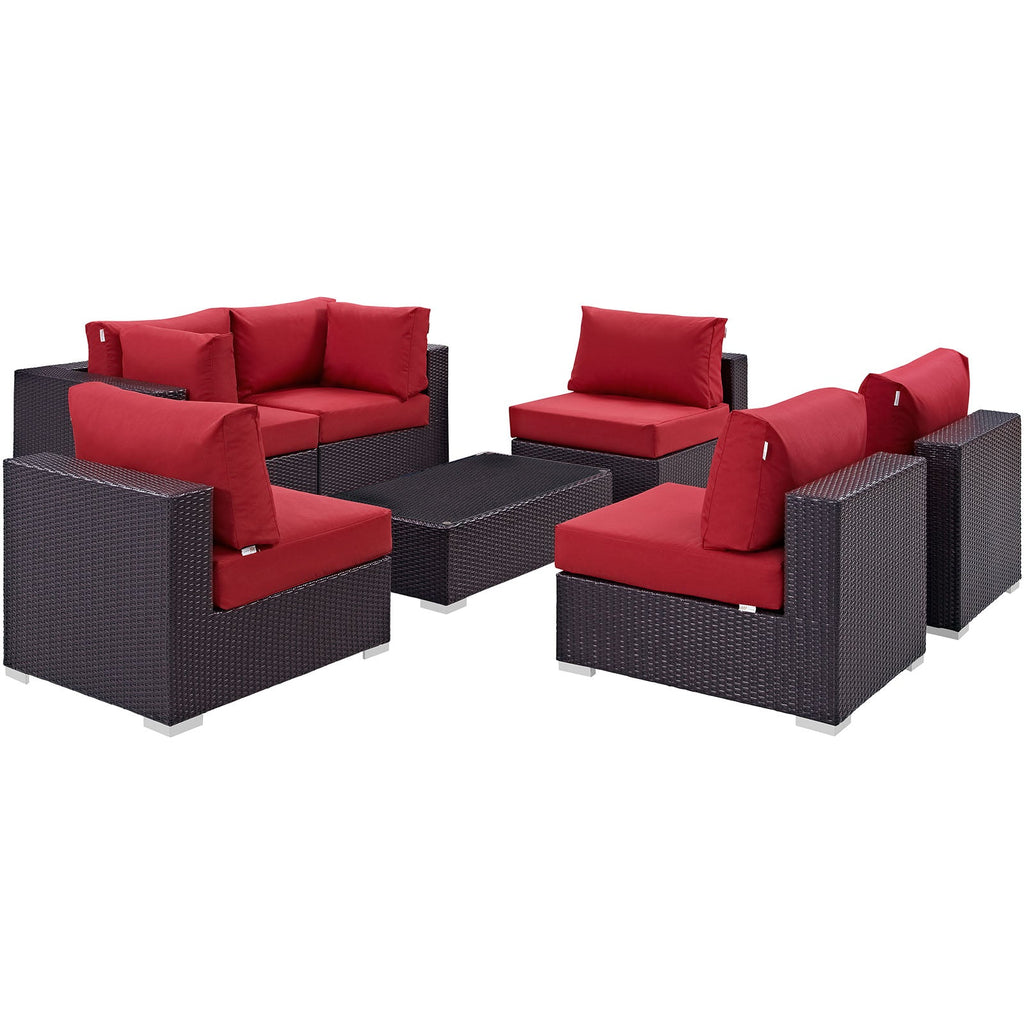 Convene 7 Piece Outdoor Patio Sectional Set in Espresso Red-4