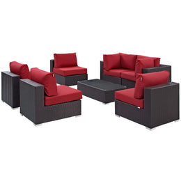 Convene 7 Piece Outdoor Patio Sectional Set in Espresso Red-4