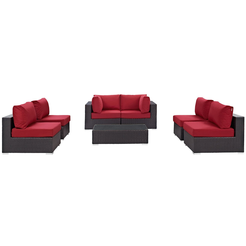 Convene 7 Piece Outdoor Patio Sectional Set in Espresso Red-4