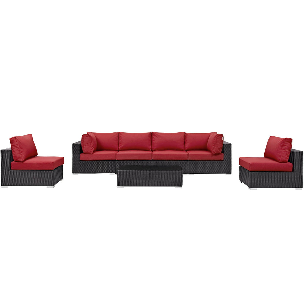 Convene 7 Piece Outdoor Patio Sectional Set in Espresso Red-4