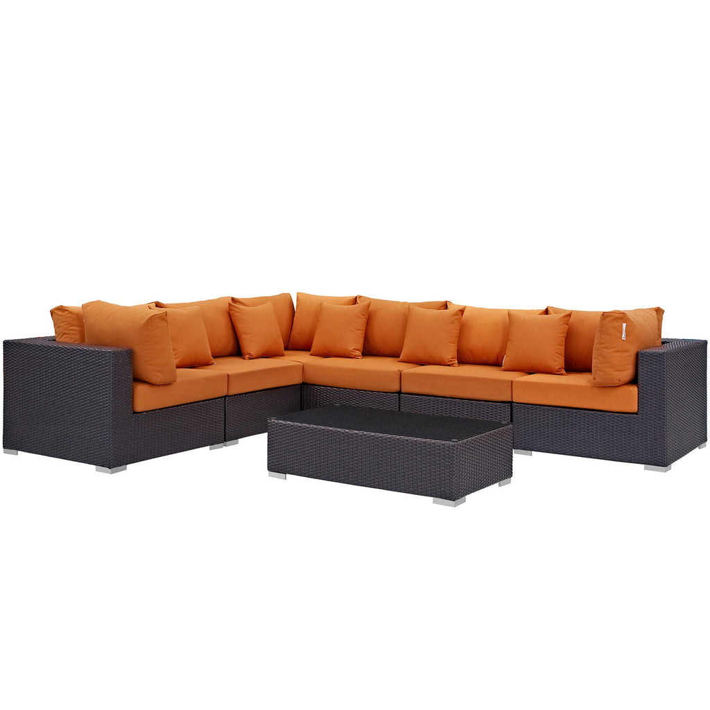 Convene 7 Piece Outdoor Patio Sectional Set in Expresso Orange-2