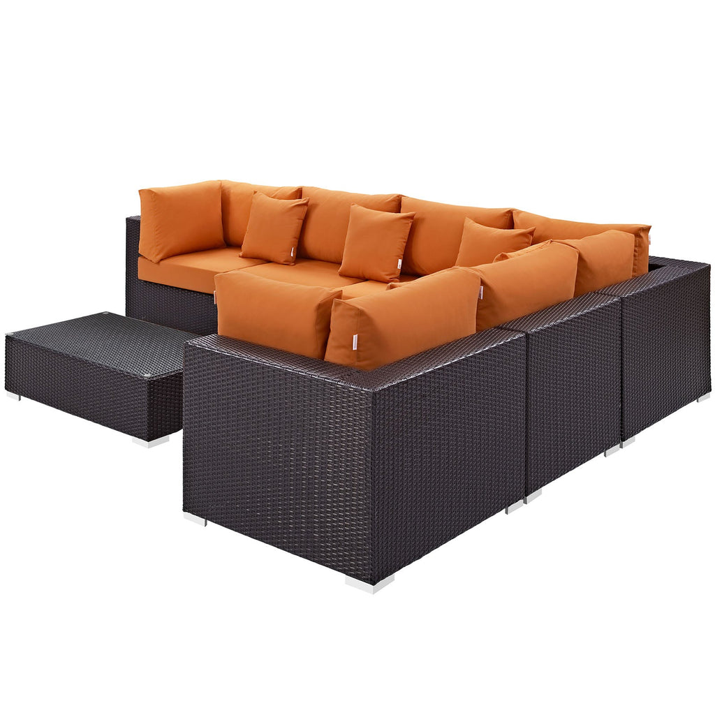 Convene 7 Piece Outdoor Patio Sectional Set in Expresso Orange-2